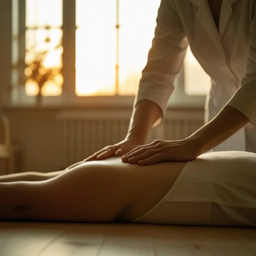 Terapeuta masszírozza egy nő lábát természetes fényes szobában, napfényes ablak mellett.